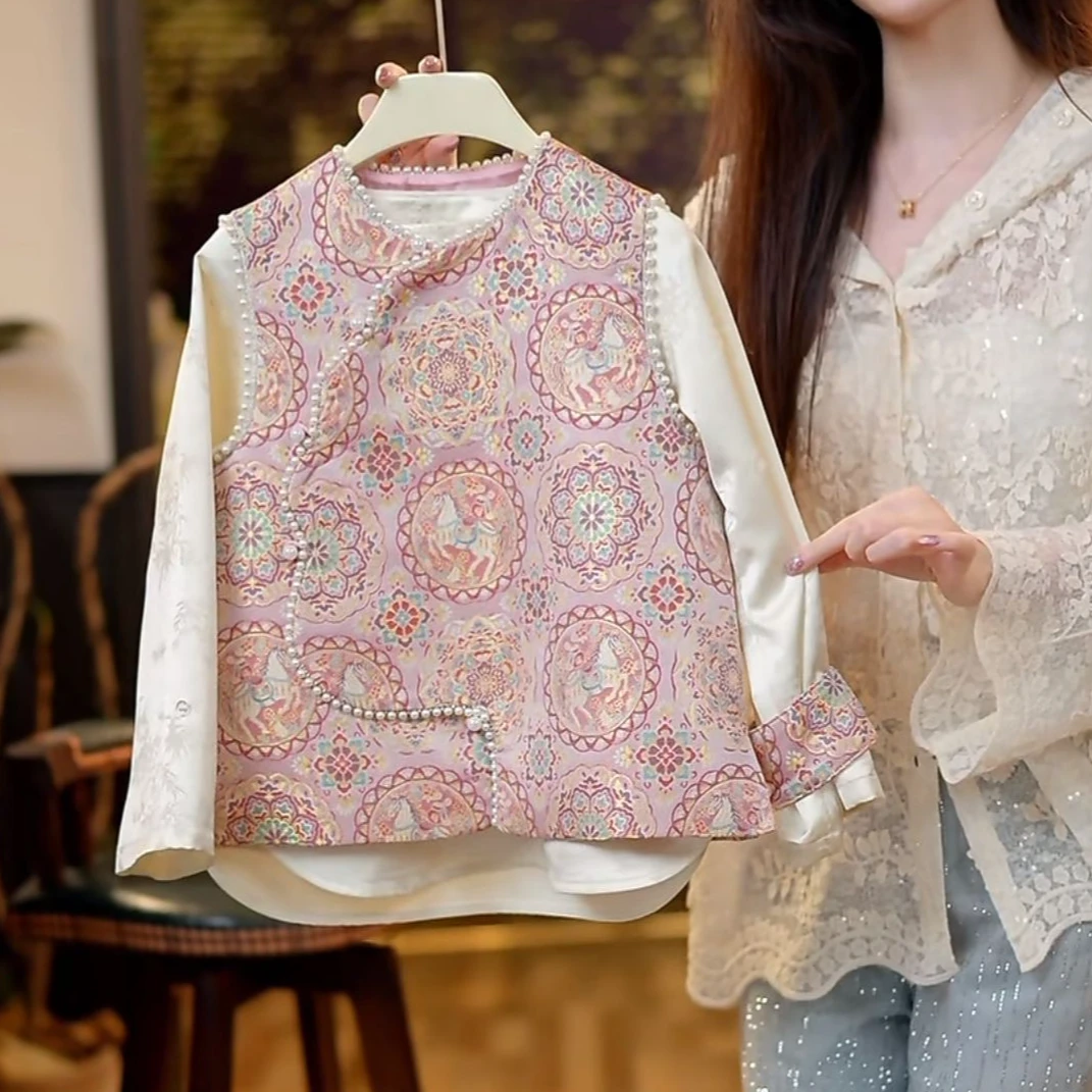 【琨萱】“飞马宝相”25秋季新款女童汉服新中式缎面马甲套装AU66T031