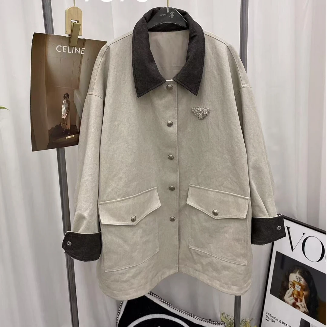 【柏卉服饰】三角标翻领拼色外套