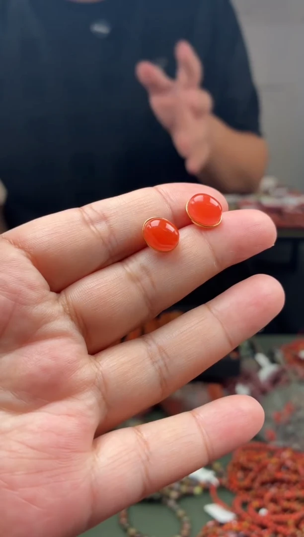 南红玛瑙银S925镶嵌耳饰一对 多样性发货