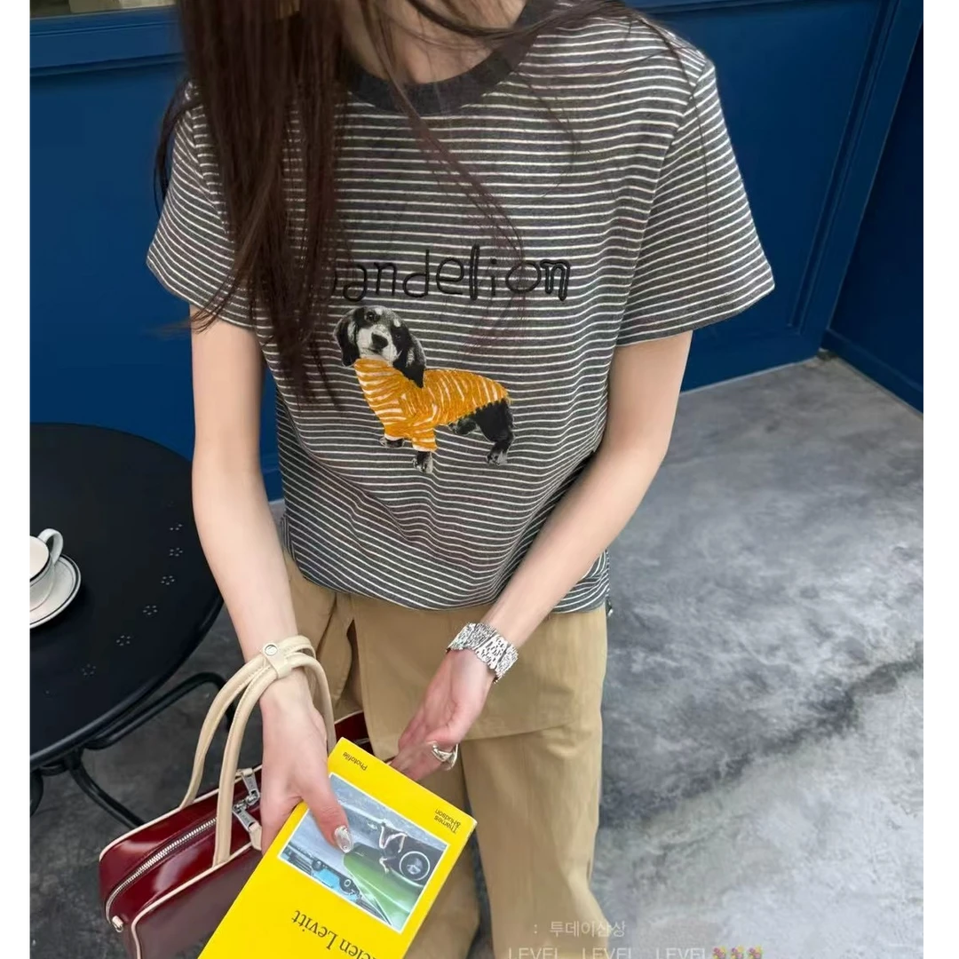 2025春夏新款卡通短袖T恤女欧洲站印花圆领宽松韩系内搭短袖