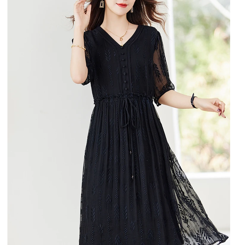 【77专属】夏季时尚显瘦气质桑蚕丝连衣裙82496712