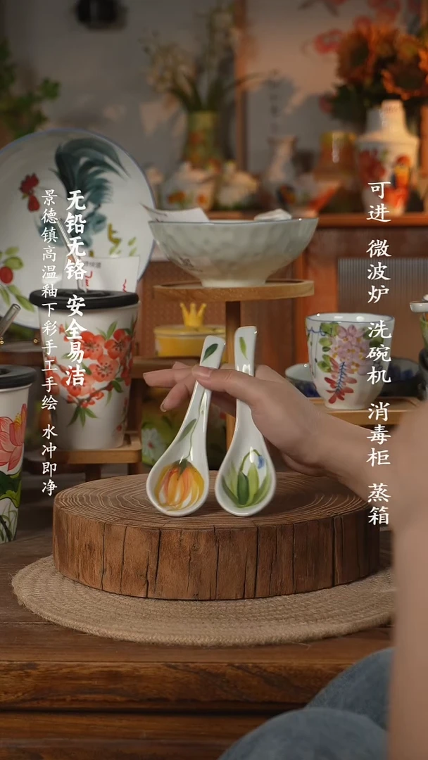 瓷景德镇高温瓷釉下彩手绘陶瓷