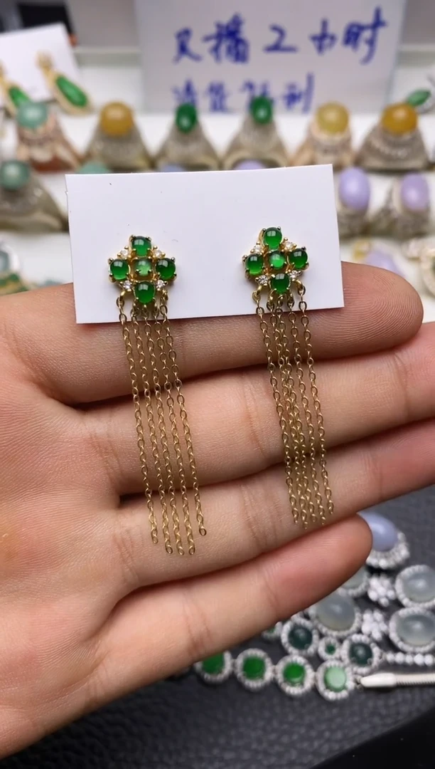 银S925镶嵌翡翠耳饰2210