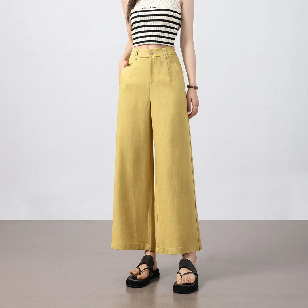 夏季新款莱赛尔亚麻直筒裤显瘦高腰休闲宽松百搭遮肉有垂感8902