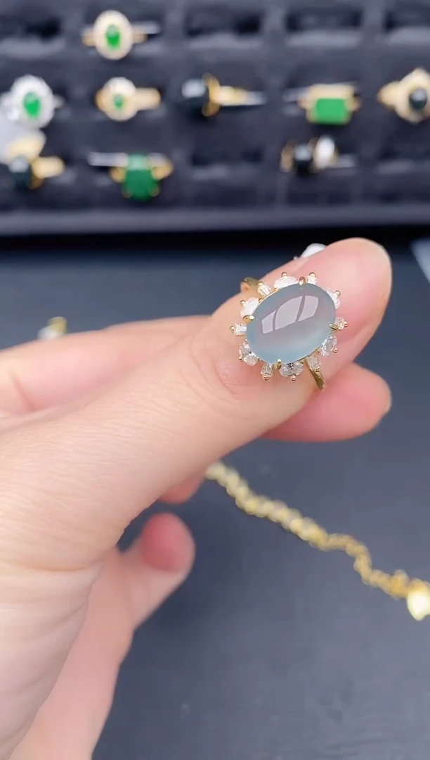 银S925镶嵌戒指翡翠天然a货翡翠232