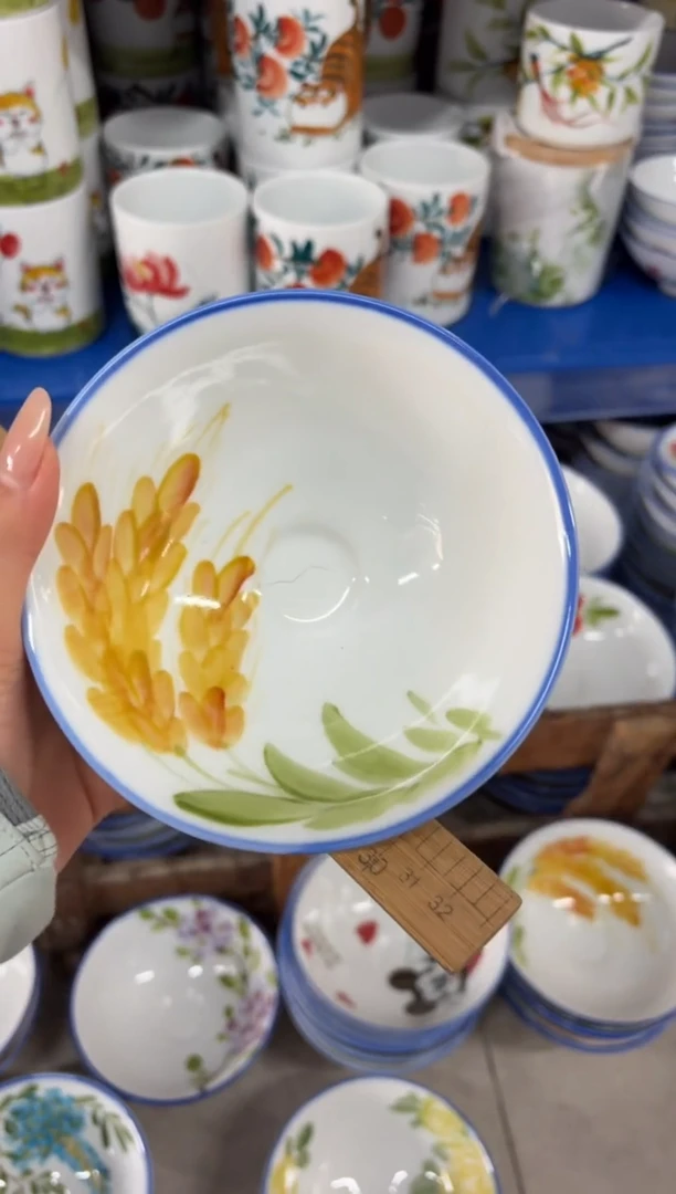 瓷片景德镇高温陶瓷食品级手绘釉中彩-斗笠碗