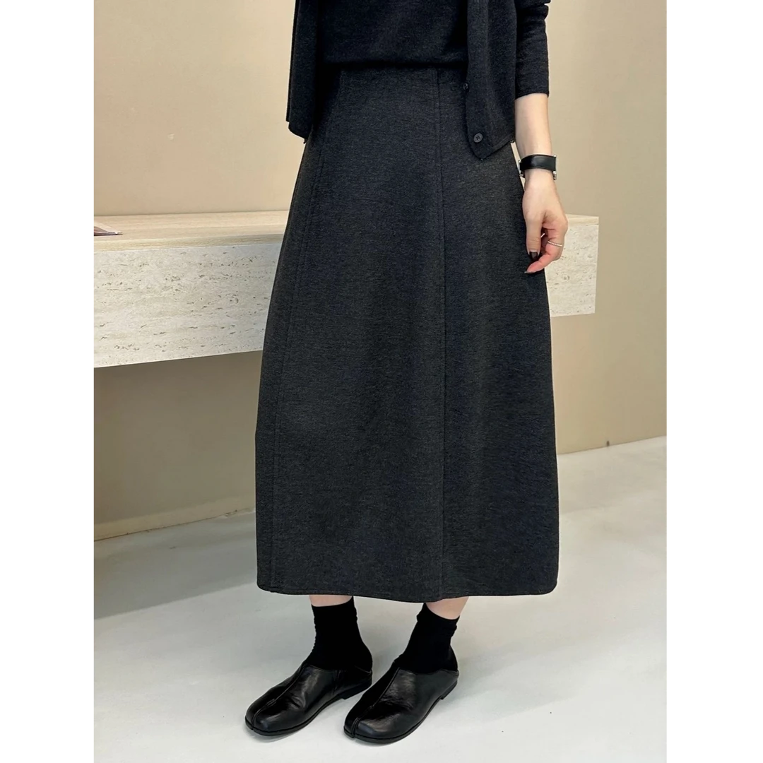 秋冬毛呢a字花苞裙拼接高腰显瘦韩版慵懒风高级感中长款半身裙女