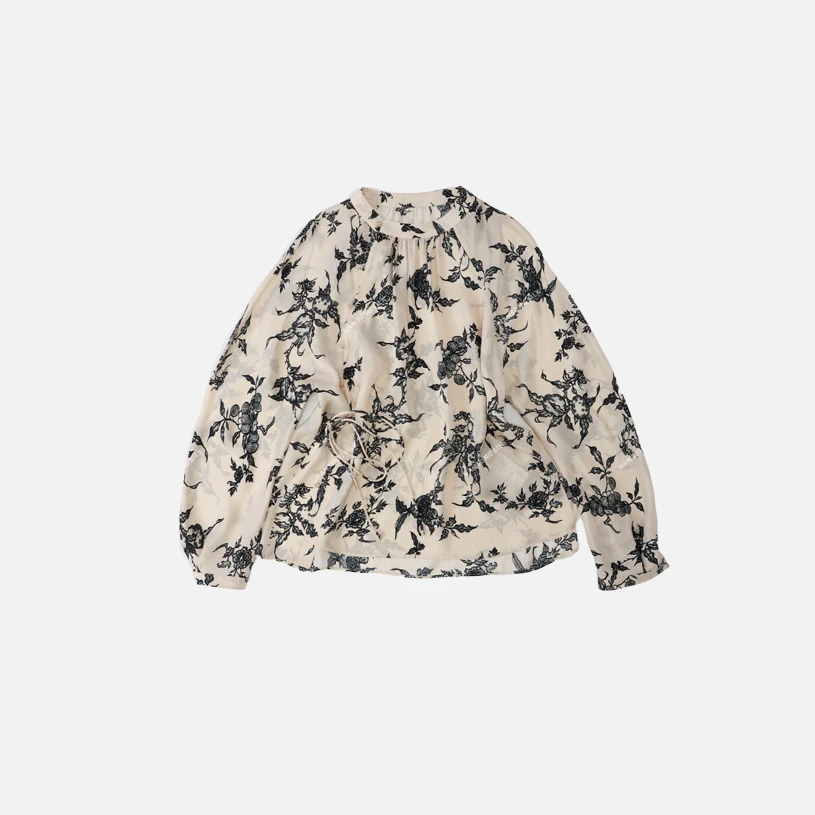 【长留】品牌新款桑蚕丝新中式宽松百搭上衣529165