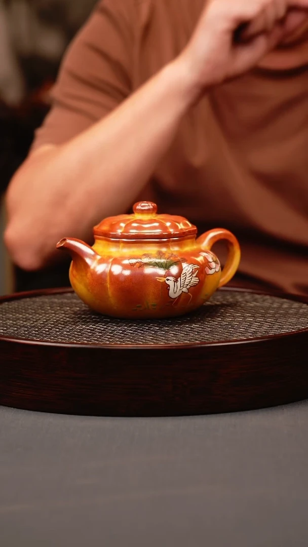 茶壶紫砂火云烧 筋纹仿古 刻绘