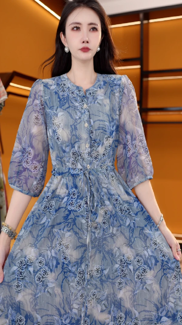 Y172新款中式时尚百搭气质宽松减龄连衣裙-玉玉