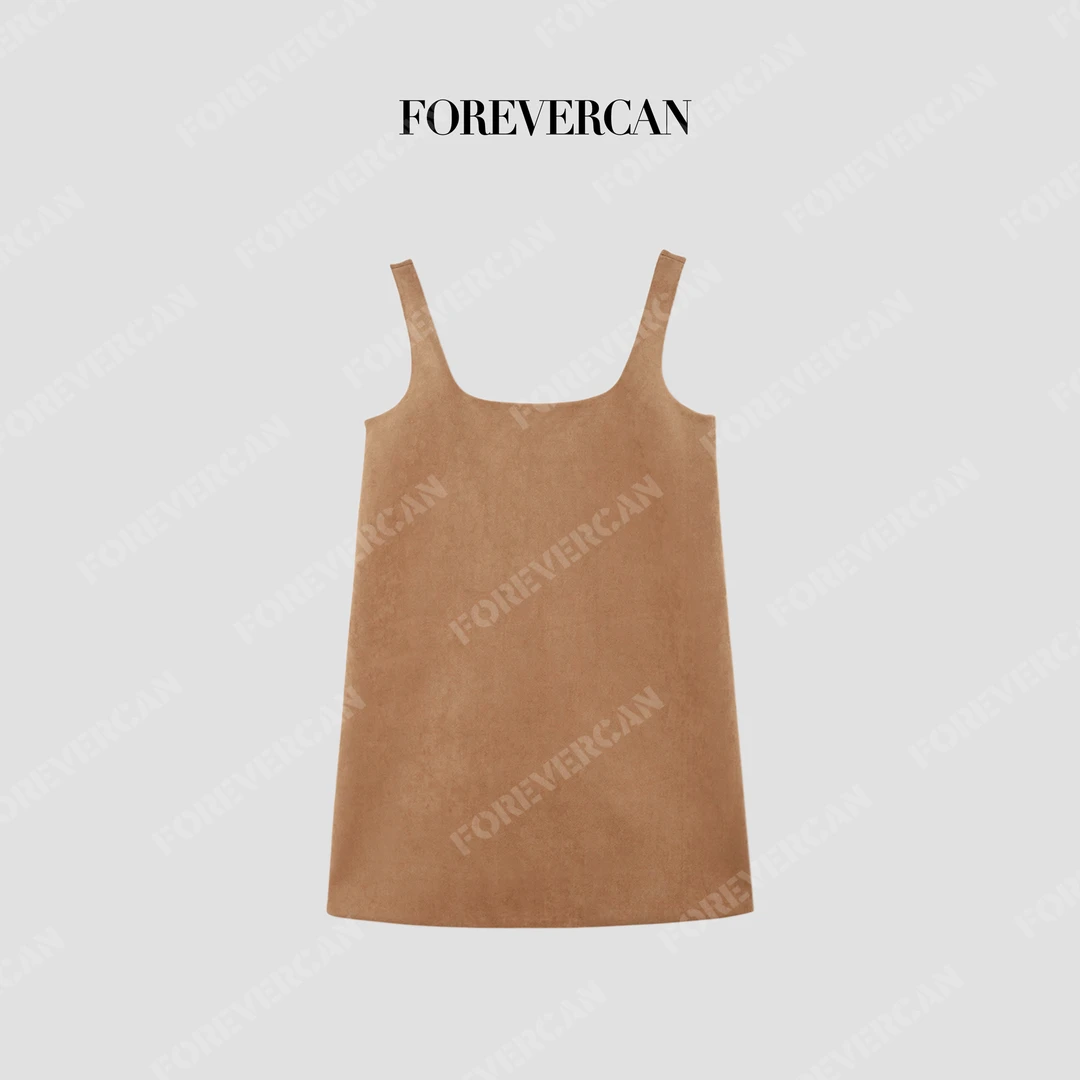 FOREVERCAN“卡斯提尔”复古学院风吊带背带连衣短裙 SD22112