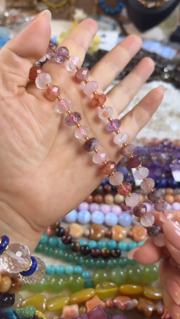 未镶嵌玛瑙/玉髓珠宝半成品多宝草莓超七车轮卡10