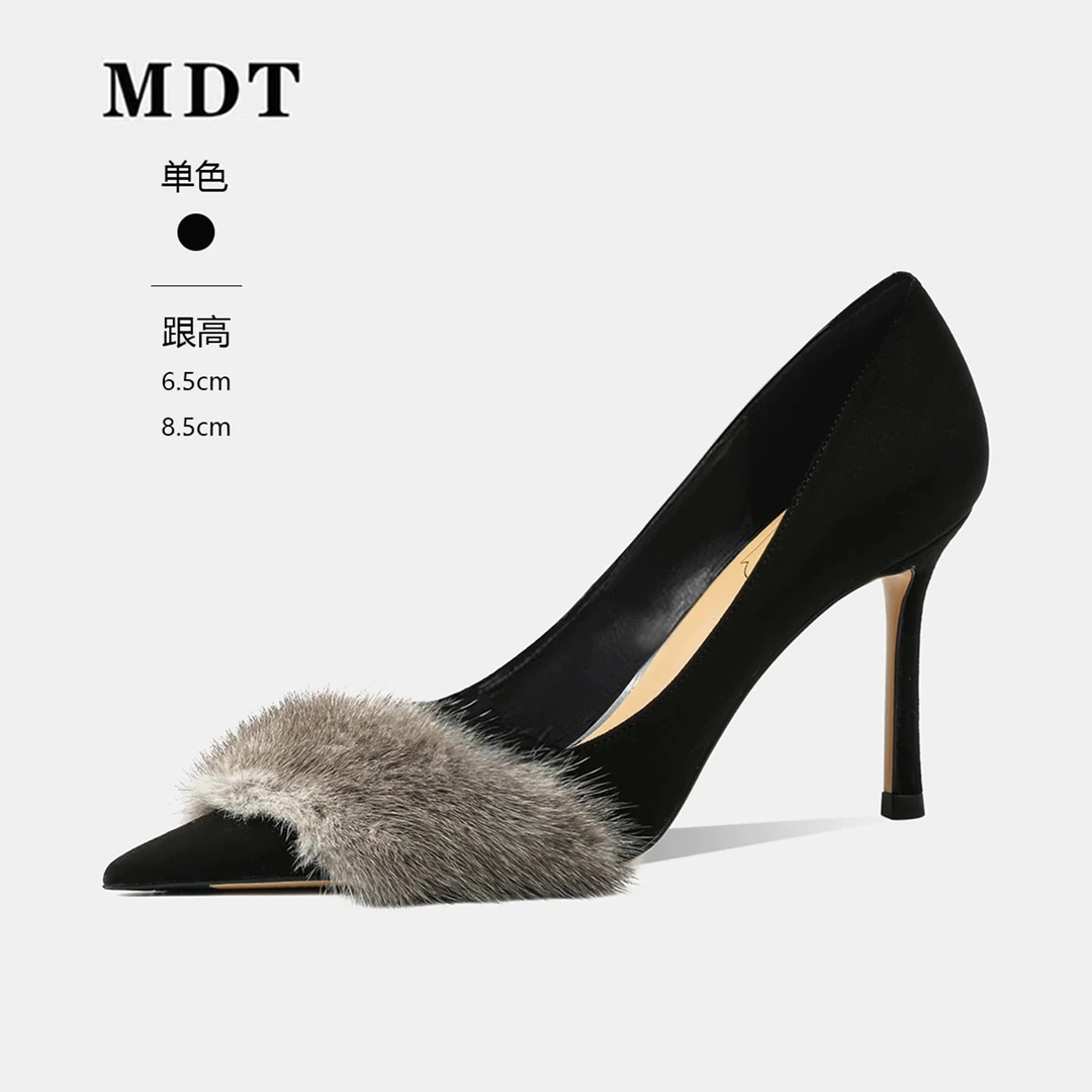 尖头百搭耐磨时尚细跟高跟鞋法式女鞋秋冬韩版
