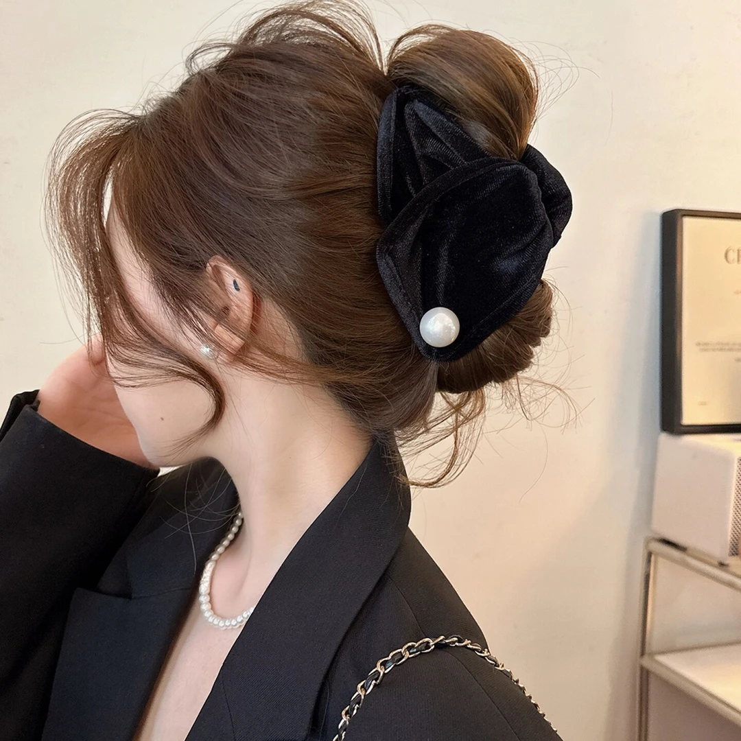 韩系简约高级感条纹蝴蝶结盘发抓夹精致优雅复古时尚搭发夹百搭