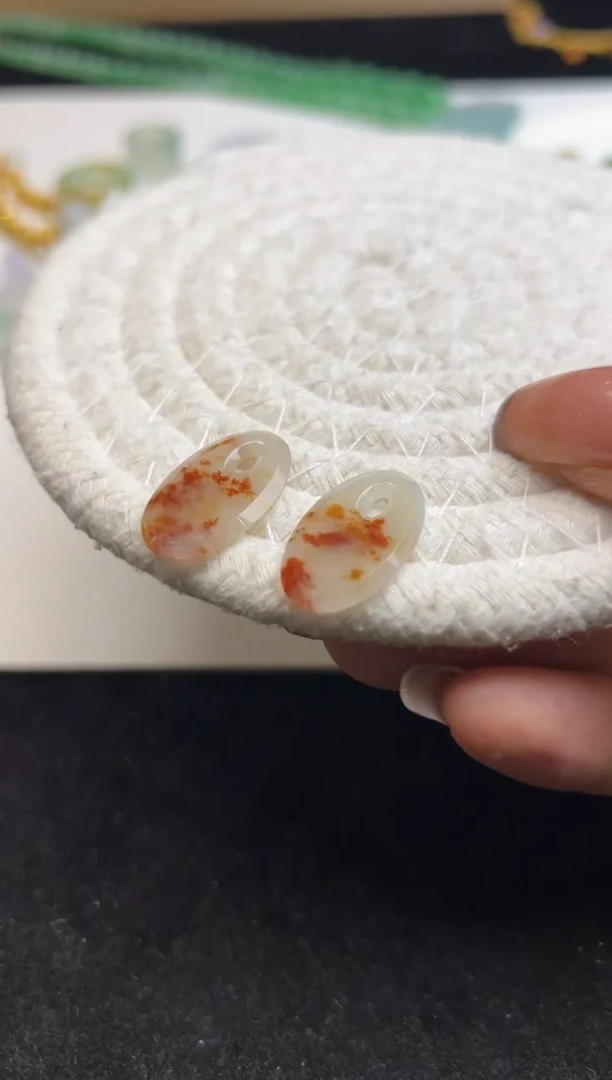 未镶嵌定制翡翠桂花圆牌一对2600+260-lm116