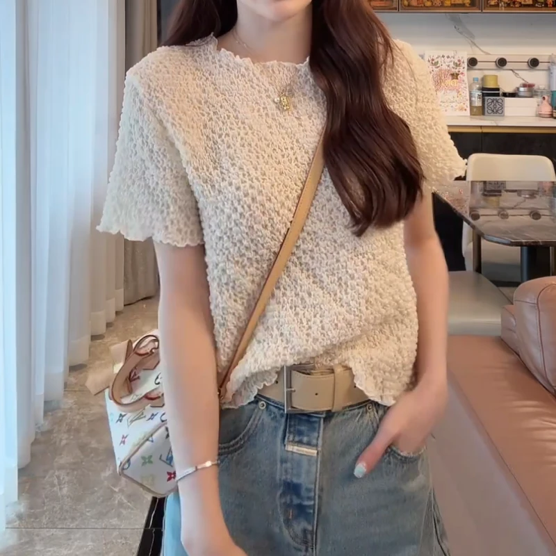 泡泡纱~2025春夏季设计感气质百搭褶皱显瘦上衣LK2502171