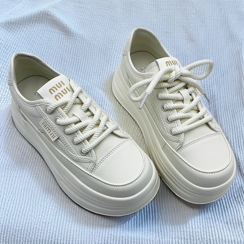 陇上红牛6196-1女士四季真皮时尚百搭厚底低帮运动韩版小白板鞋