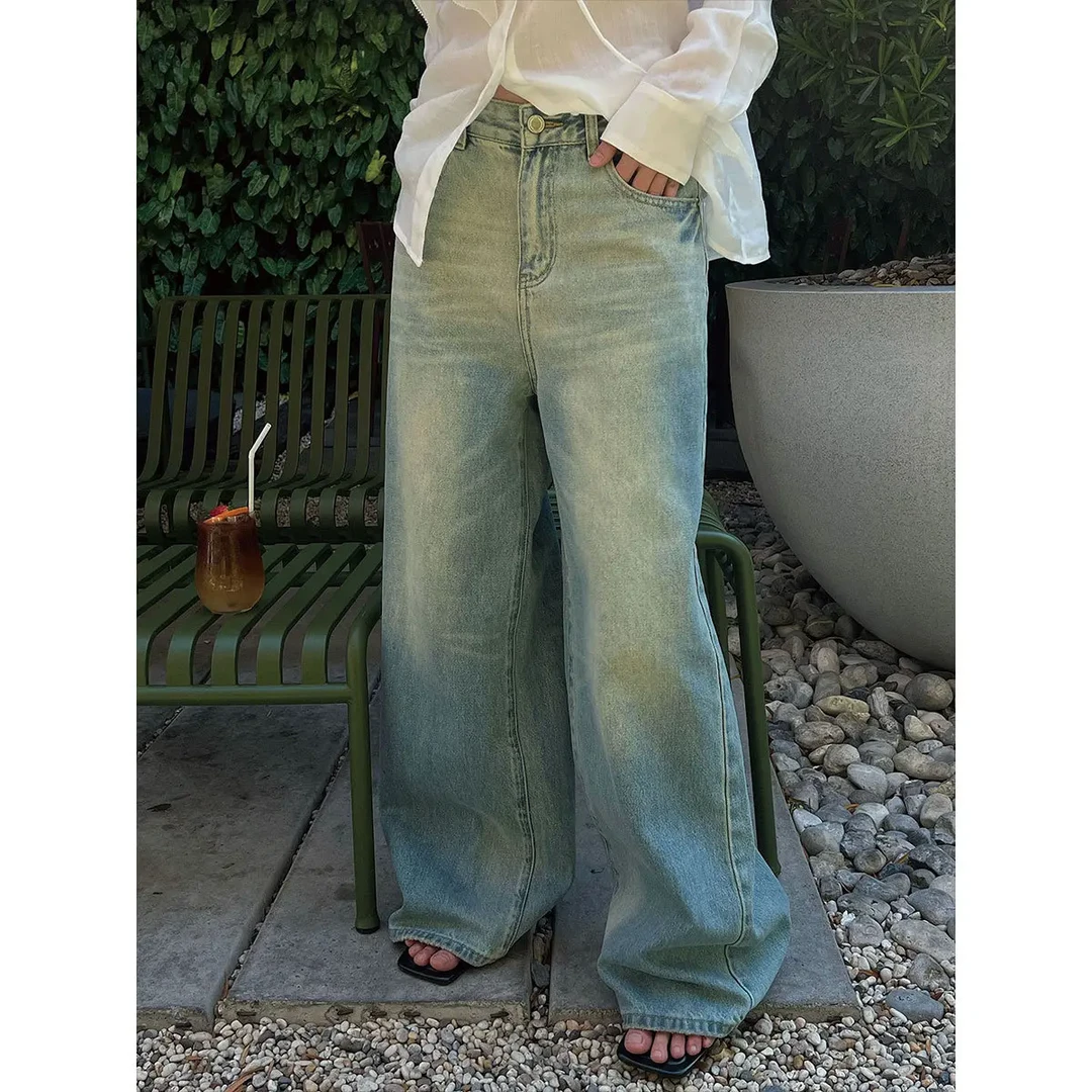 JINTAIYANG【1215】蓝色渐变春夏阔腿牛仔裤