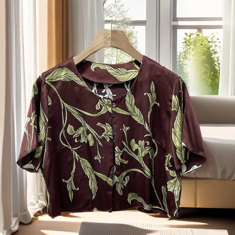 C家-林秀英  薄款圆领印花桑蚕丝短款外披WAB114