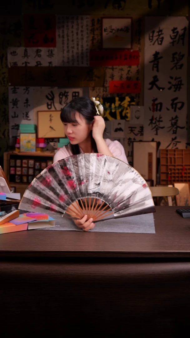 国画狐狸-10寸 手写 扇子-哈哈哈