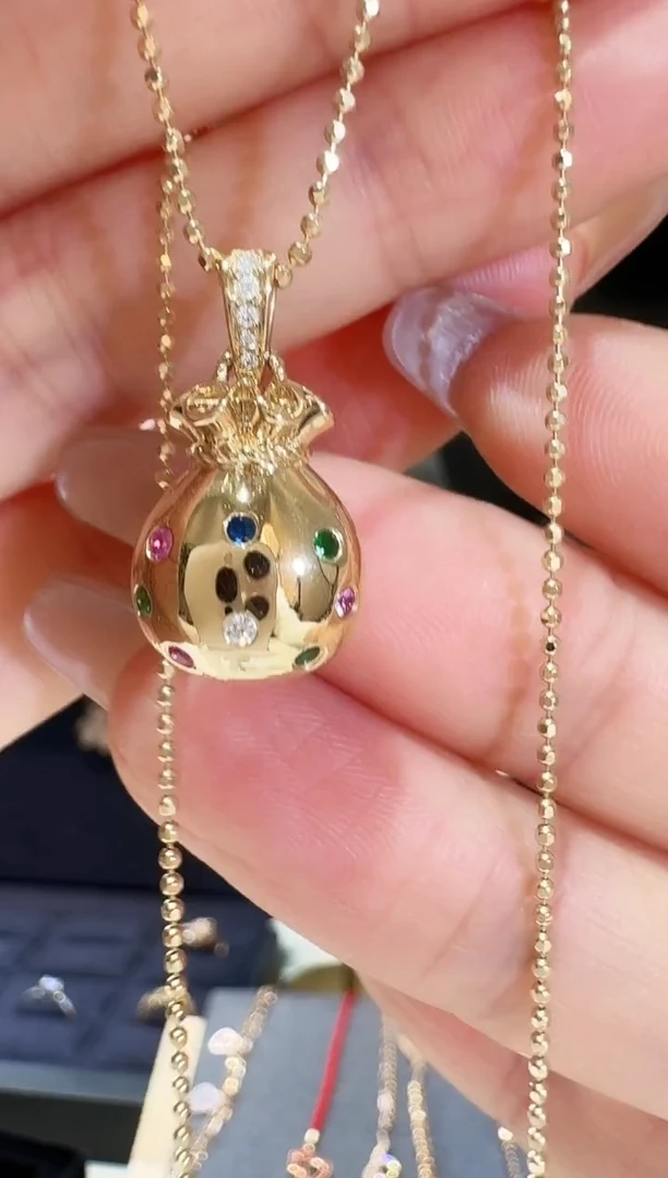 【闪购商品】钻石单吊坠18K金镶嵌钱袋单吊坠不含链