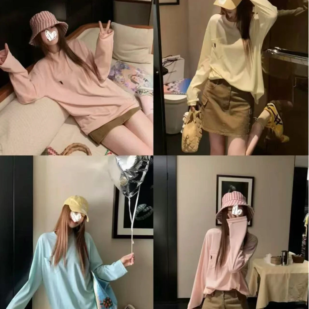 拉夫学姐/人手一件雪花棉透气防晒长袖刺绣T恤女夏