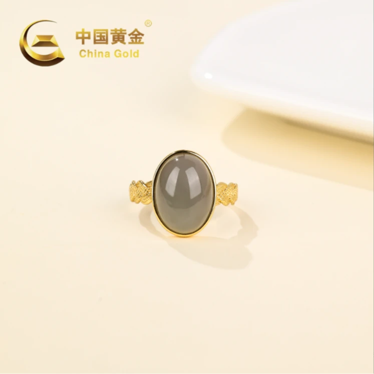 【中国黄金】S925银和田玉烟紫戒指-J892-【北】