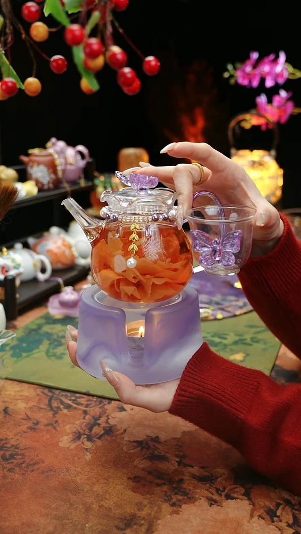 【闪购商品】紫色温茶台+茶壶+链子+杯子