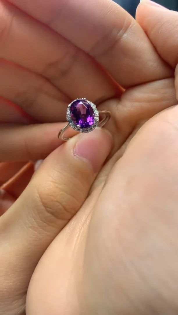 银S925镶嵌戒指紫晶J32-4