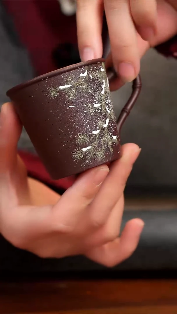 【闪购商品】紫砂茶壶紫泥雪松把手杯
