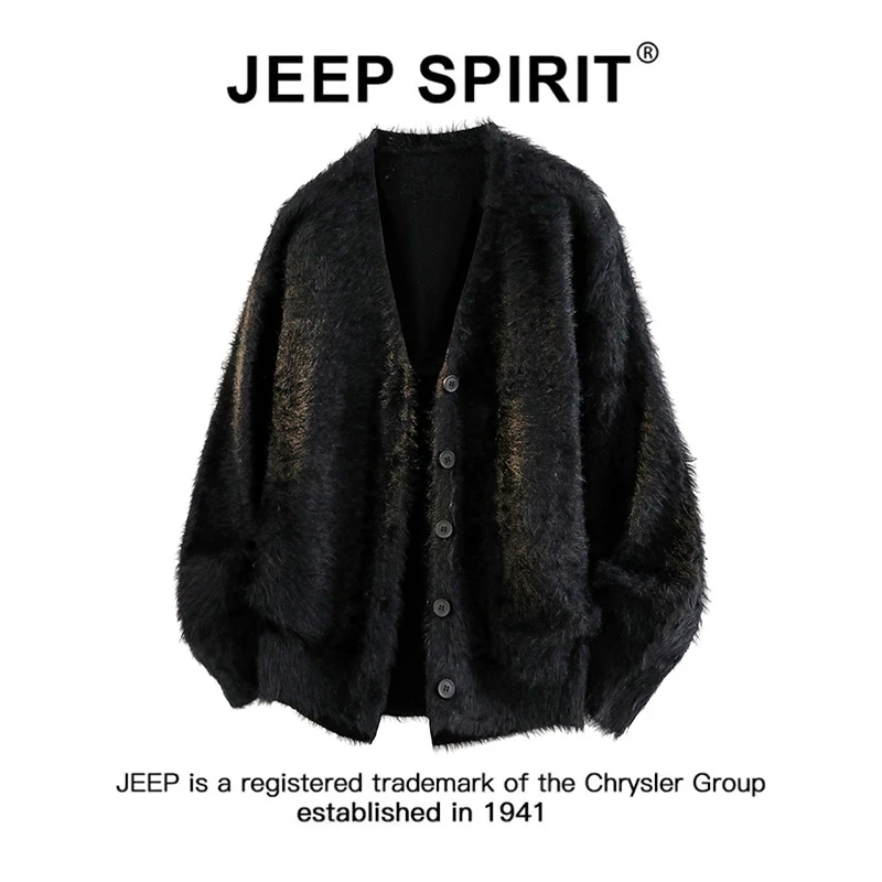 Jeep吉普韩系慵懒风水貂绒针织开衫毛衣男士春秋新款宽松百搭外套