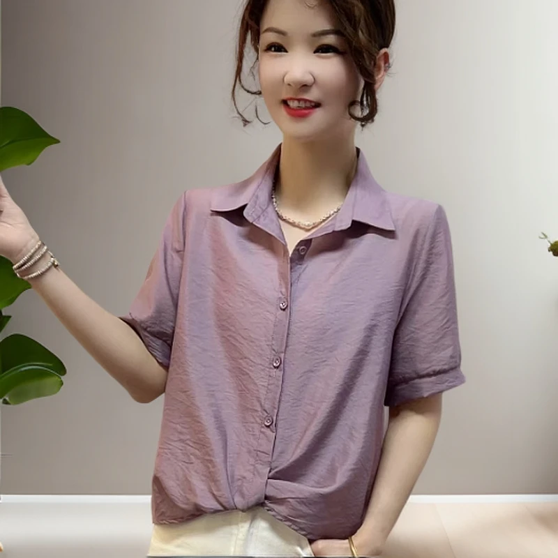 2025夏季印花衬衫洋气减龄气质短袖袖遮肚气质衬衫