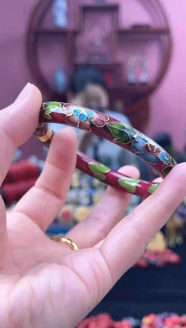非遗 景泰蓝 开口镯  红色