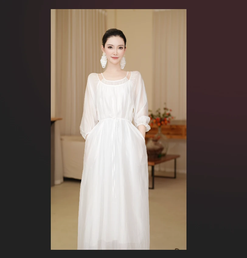 沐慕MUMU  长款雨露清风设计感连衣裙女裙长（125cm）TB-01-021C