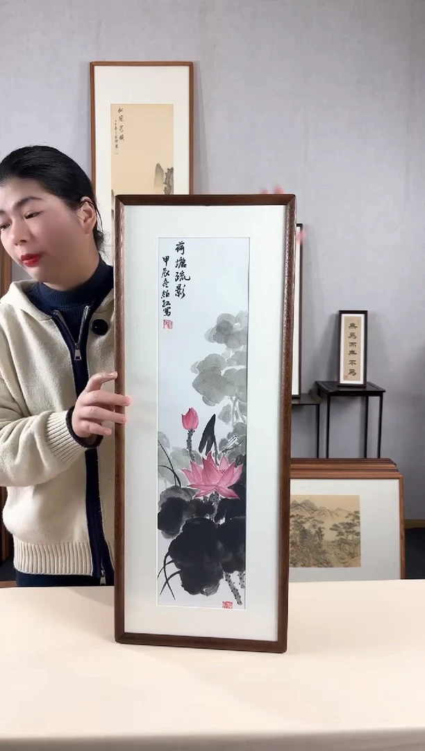 【闪购商品】国画手绘*荷花*28*72cm实木框