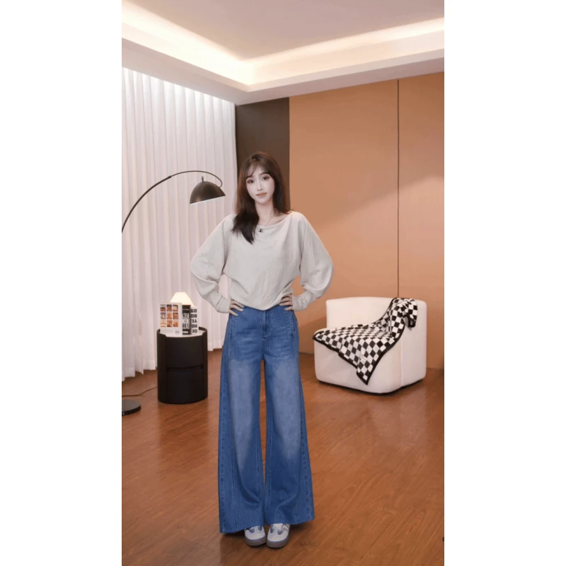 阔腿牛仔2025年秋季新款高腰宽松复古牛仔裤时尚直筒拖地裤子