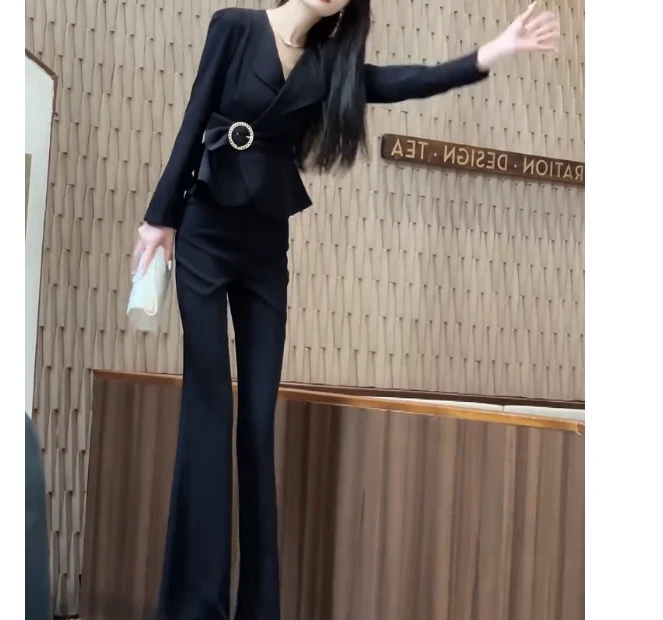 2025时尚职场轻熟风女装设计感百搭修身显瘦V领直筒套装CY20601