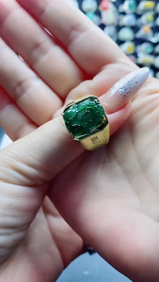 未镶嵌戒指翡翠姚*伟天然翡翠A货男戒