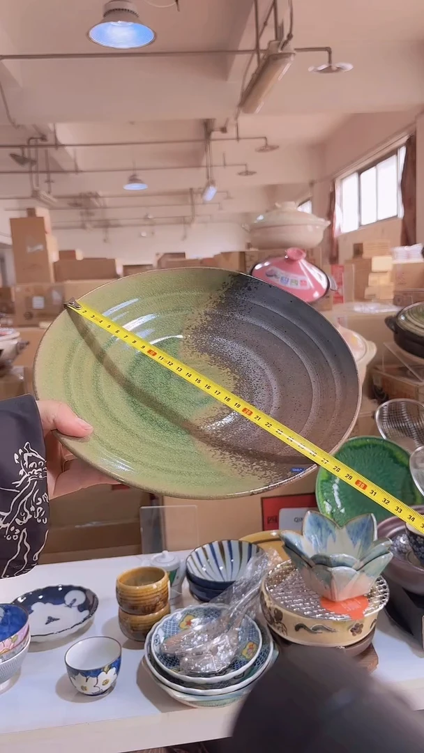 陶土万古烧 织布拼釉9号大皿