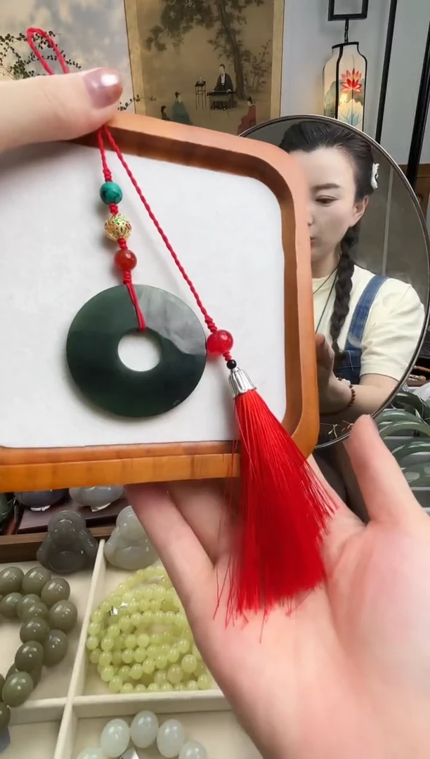 颈饰未镶嵌和田玉碧玉玉璧环送绳子和田玉