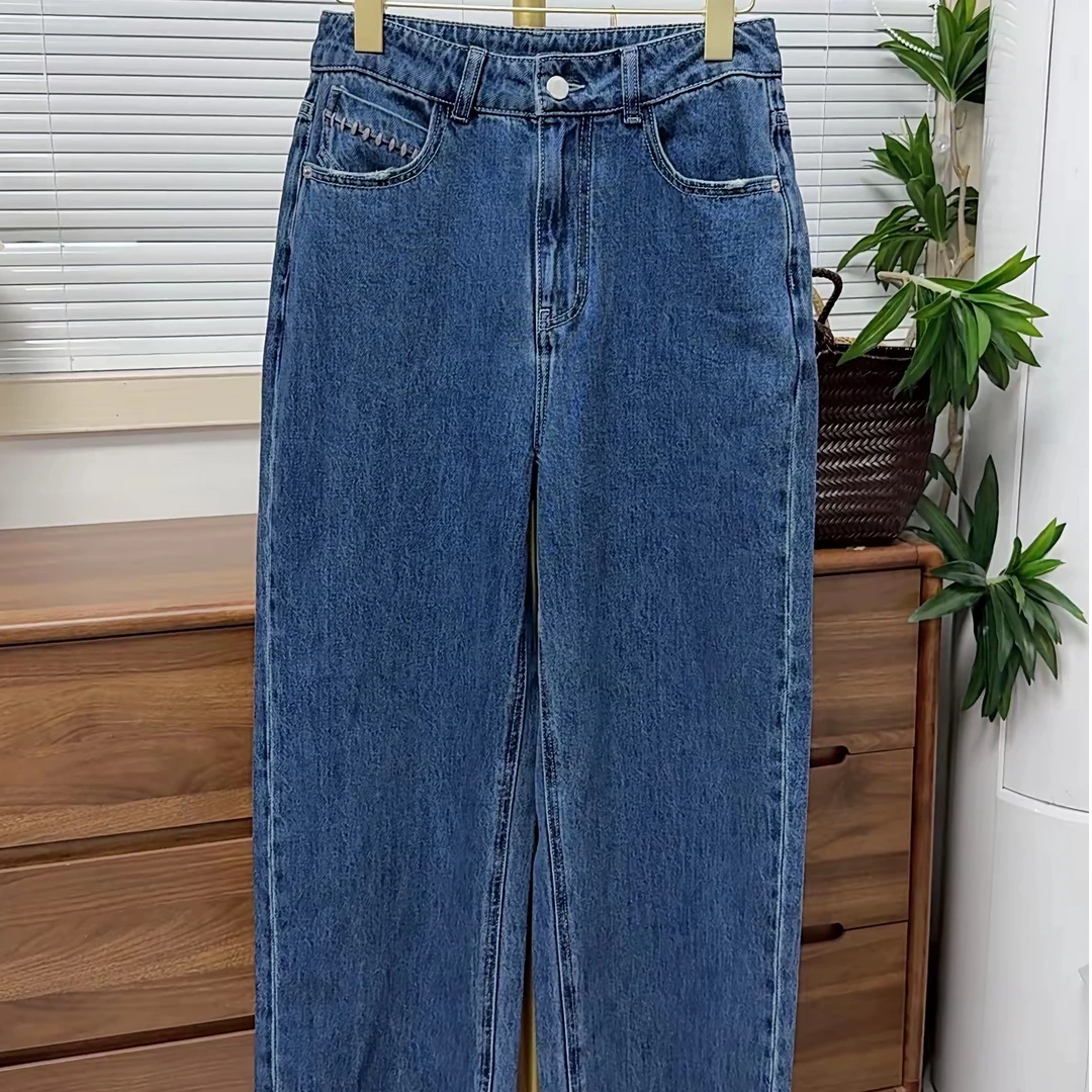 【原歌】全棉经典款高腰直筒牛仔裤长短款YG629