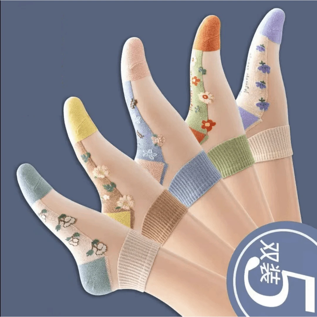 【新人5双】夏季女士冰丝袜子短筒爆款ins水晶袜玻璃丝防臭卡丝透气