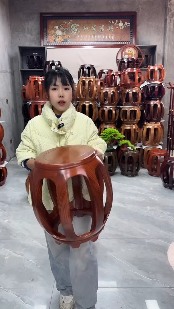 【闪购商品】花梨木类家具花梨色大号鼓凳一对