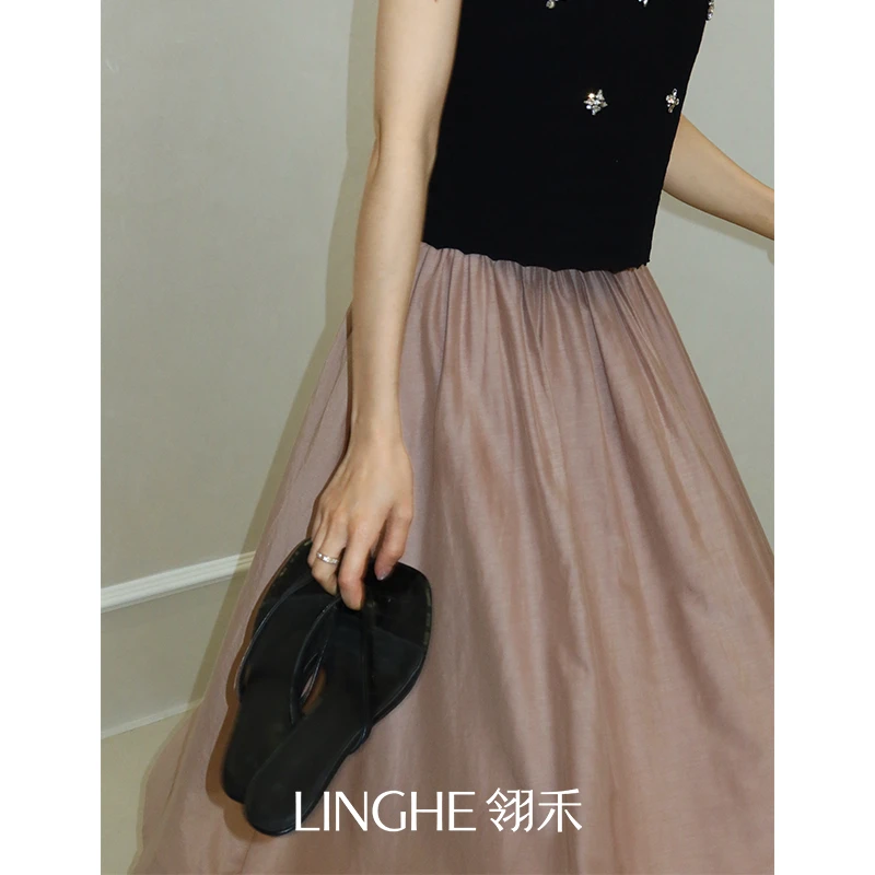 翎禾LINGHE-大摆半裙黄色半身裙时尚半裙女装休闲通勤