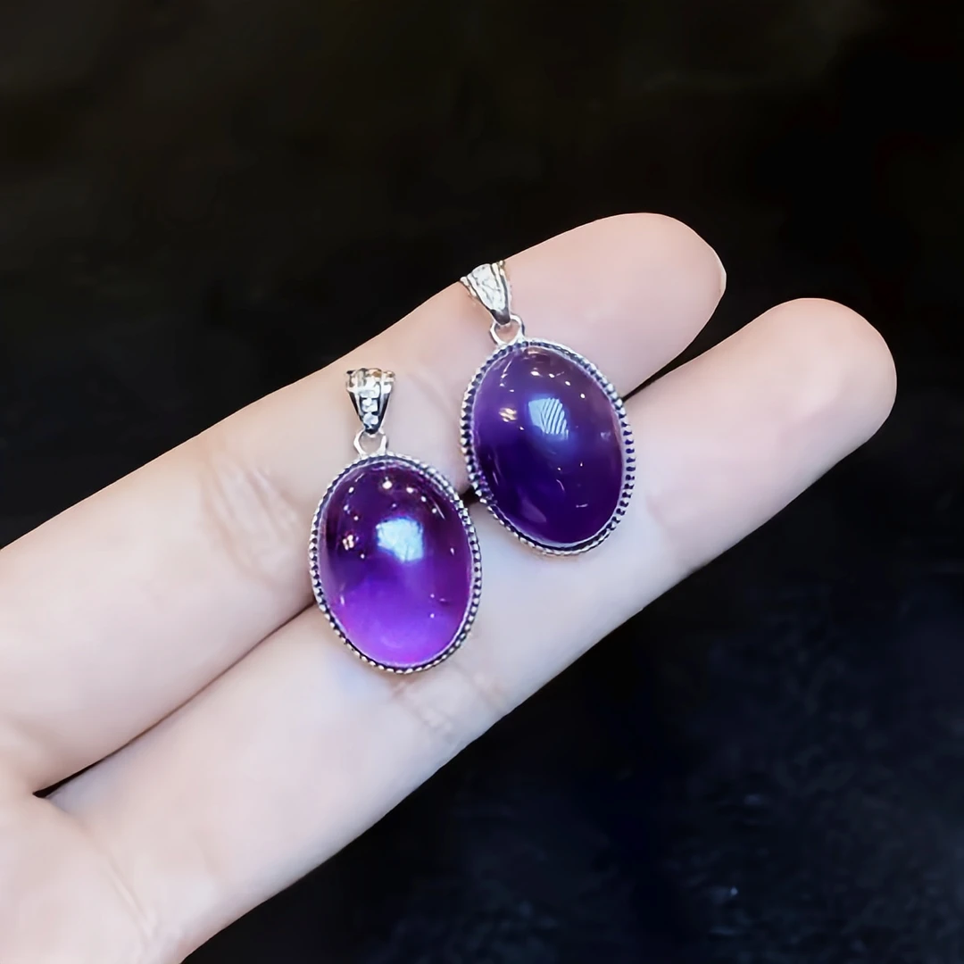 紫水晶蛋面吊坠【小北质检】ZJL15Z7多样性发一12*16*7