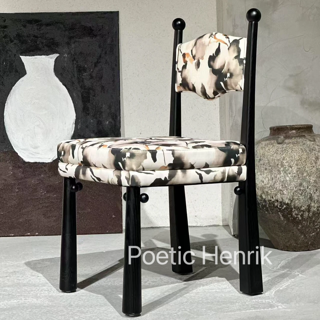 法式中古风王子椅餐椅白蜡木实木小户型家用复古设计师椅子