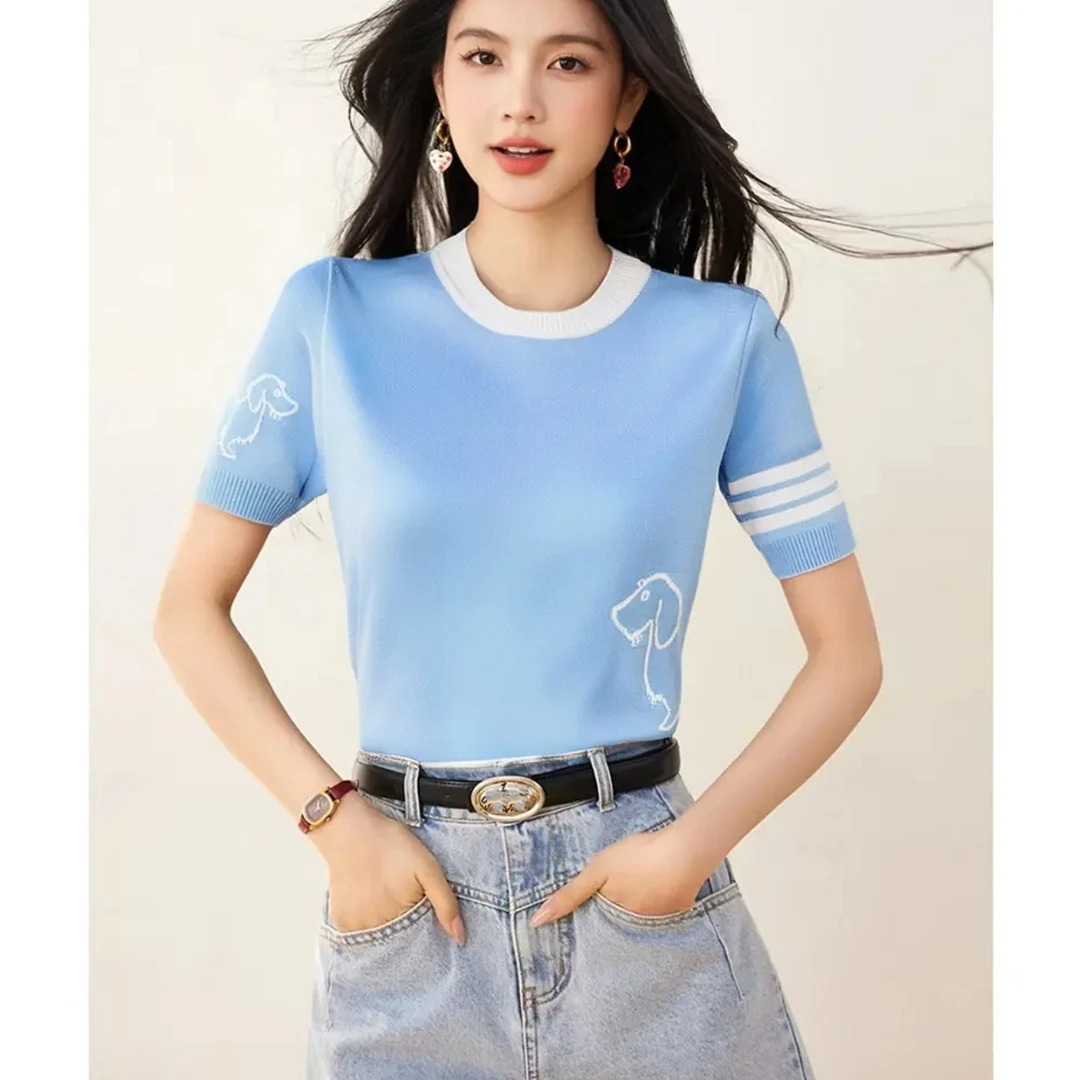 七七推荐  白色休闲简约条纹经典针织衫-9340