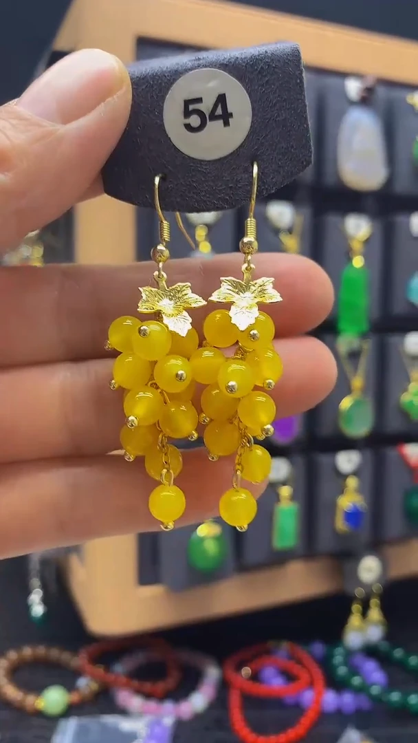 【闪购商品】玛瑙/玉髓耳坠银S925镀金镶嵌耳坠054