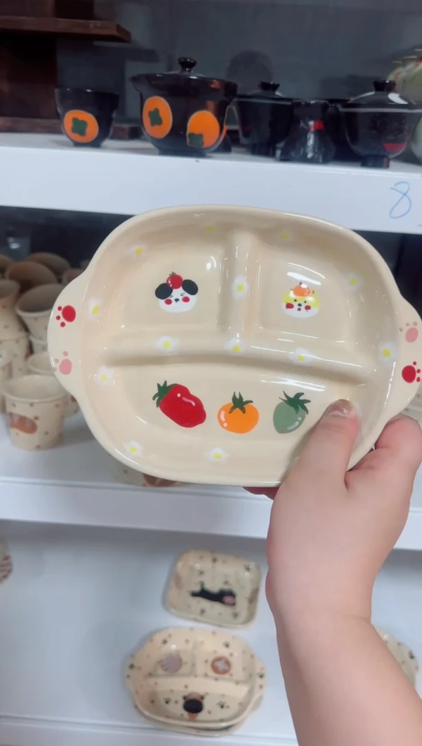 陶瓷猫猫狗狗分割盘【十里高温釉下彩陶瓷】