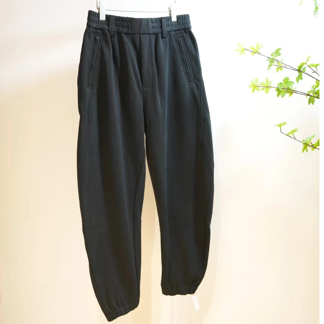 1-634-黑色拉链口袋拼缝休闲裤男款百搭束脚裤